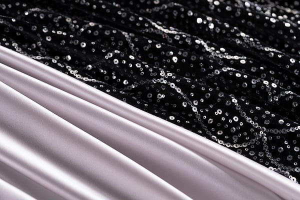 Sequined black velvet fabric for dressmaking | new tess