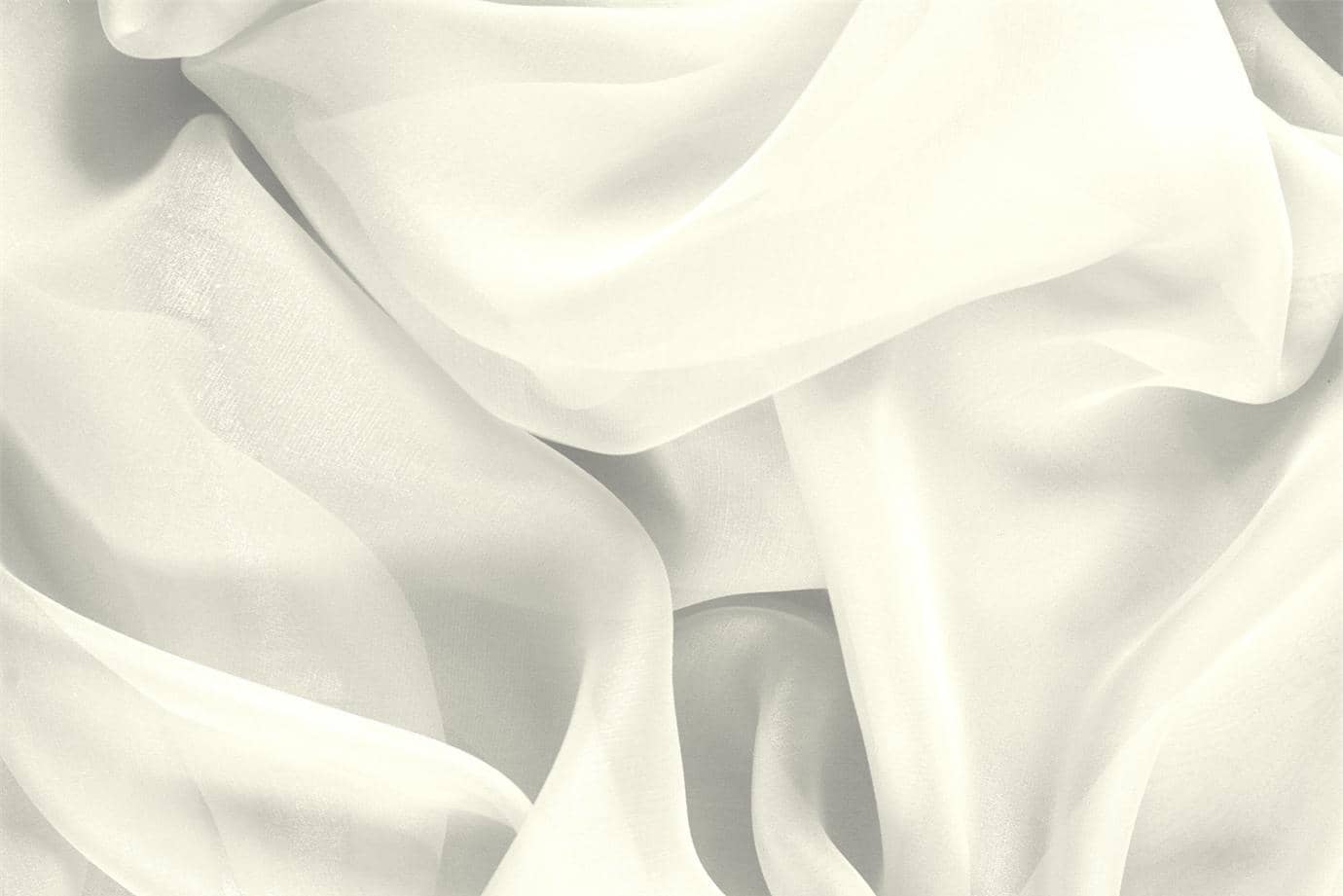 Tessuto Chiffon Bianco Avorio in Seta per abbigliamento