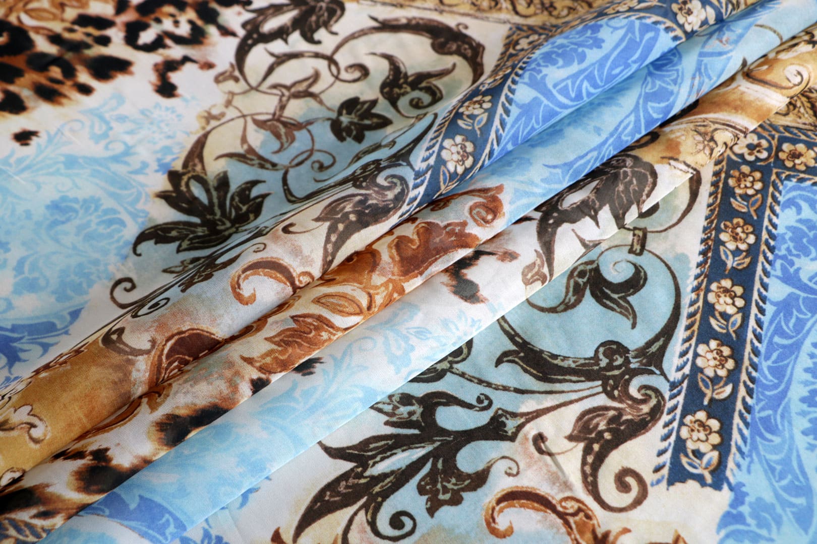 Blue, Brown Silk Georgette fabric for dressmaking