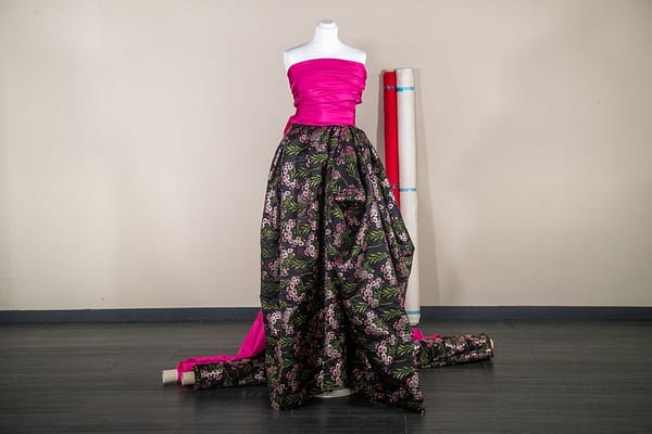 Black, silver and fuchsia floral brocade fabric | new tess