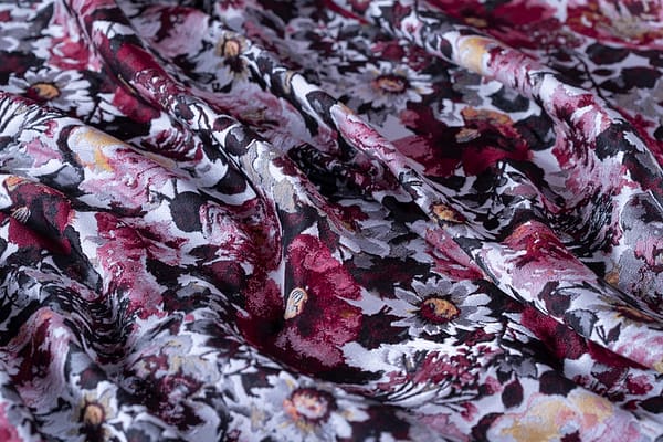 Black, Multicolor, Red Polyester, Silk fabric for dressmaking