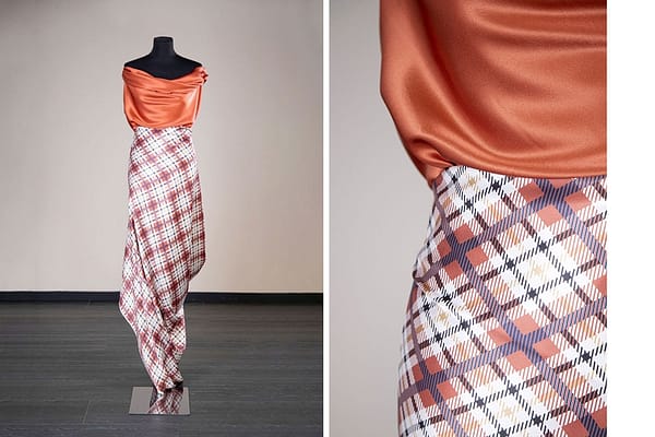 Orange tartan print in pure silk satin | new tess