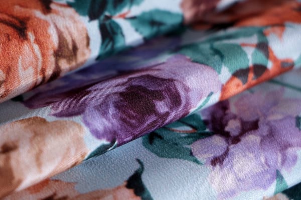Blue, Brown, Orange, Purple Silk Crêpe de Chine fabric for dressmaking