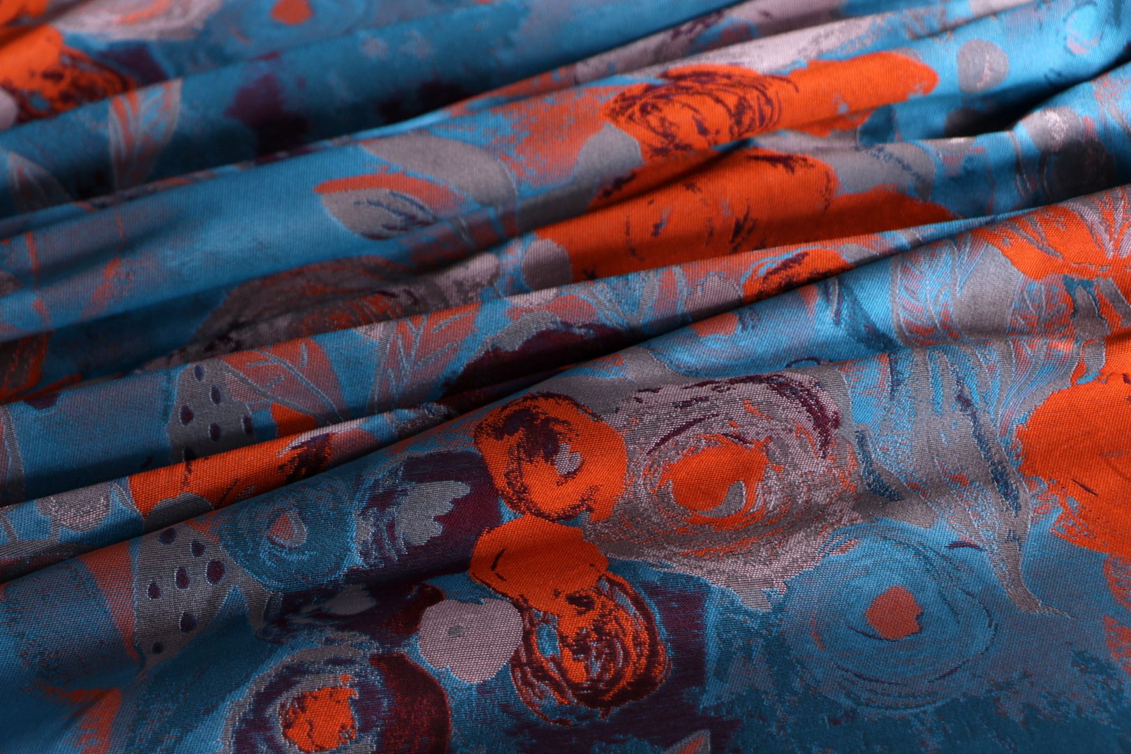 Tissu Bleu, Orange en Polyester pour vêtements