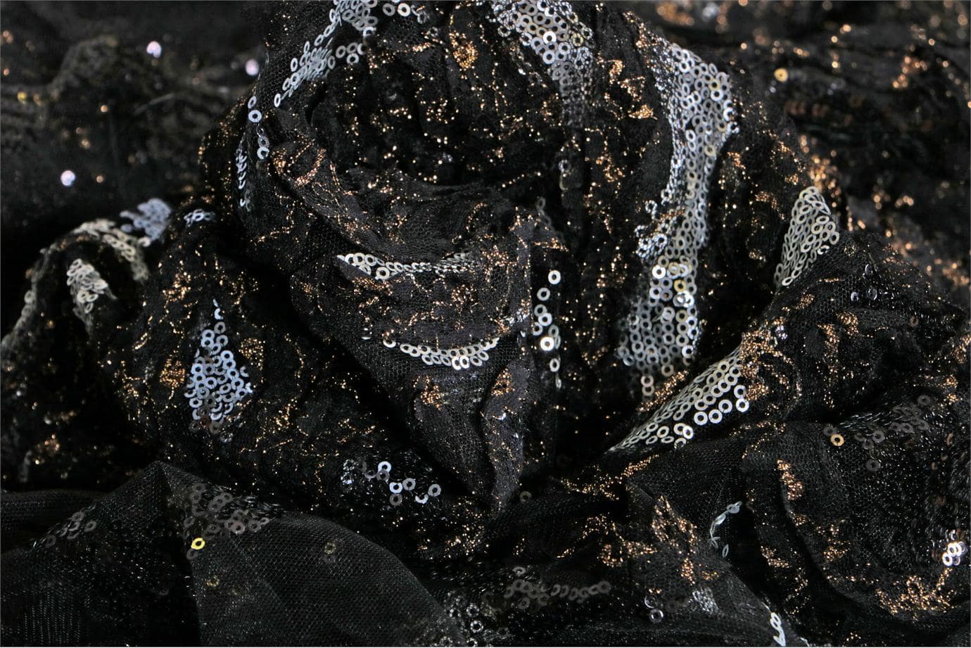 Black Polyester Sequins fabric for dressmaking