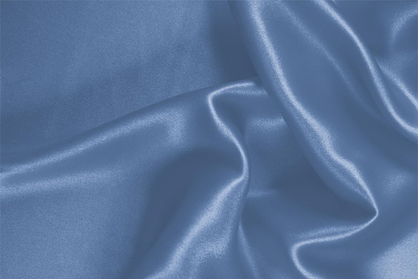 Thunder Blue Silk Crêpe Satin fabric for dressmaking
