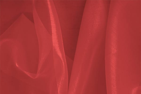 Tissu Organza Rouge feu en Soie pour vêtements