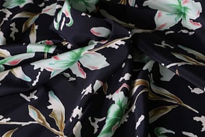 Black, Green Silk Crêpe de Chine fabric for dressmaking