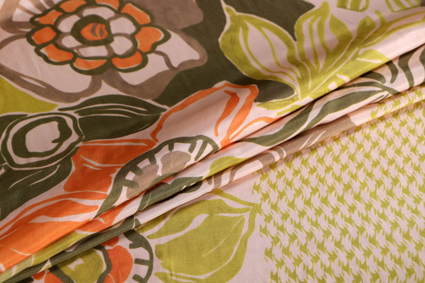 Green, Orange, Pink Viscose fabric for dressmaking