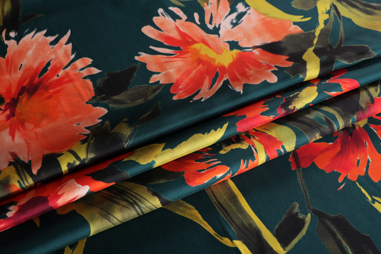 Green, Orange, Red Silk fabric for dressmaking