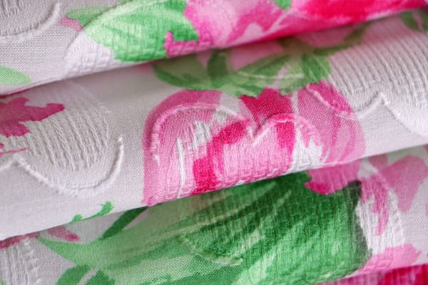 Fuxia, Green, White Cotton fabric for dressmaking