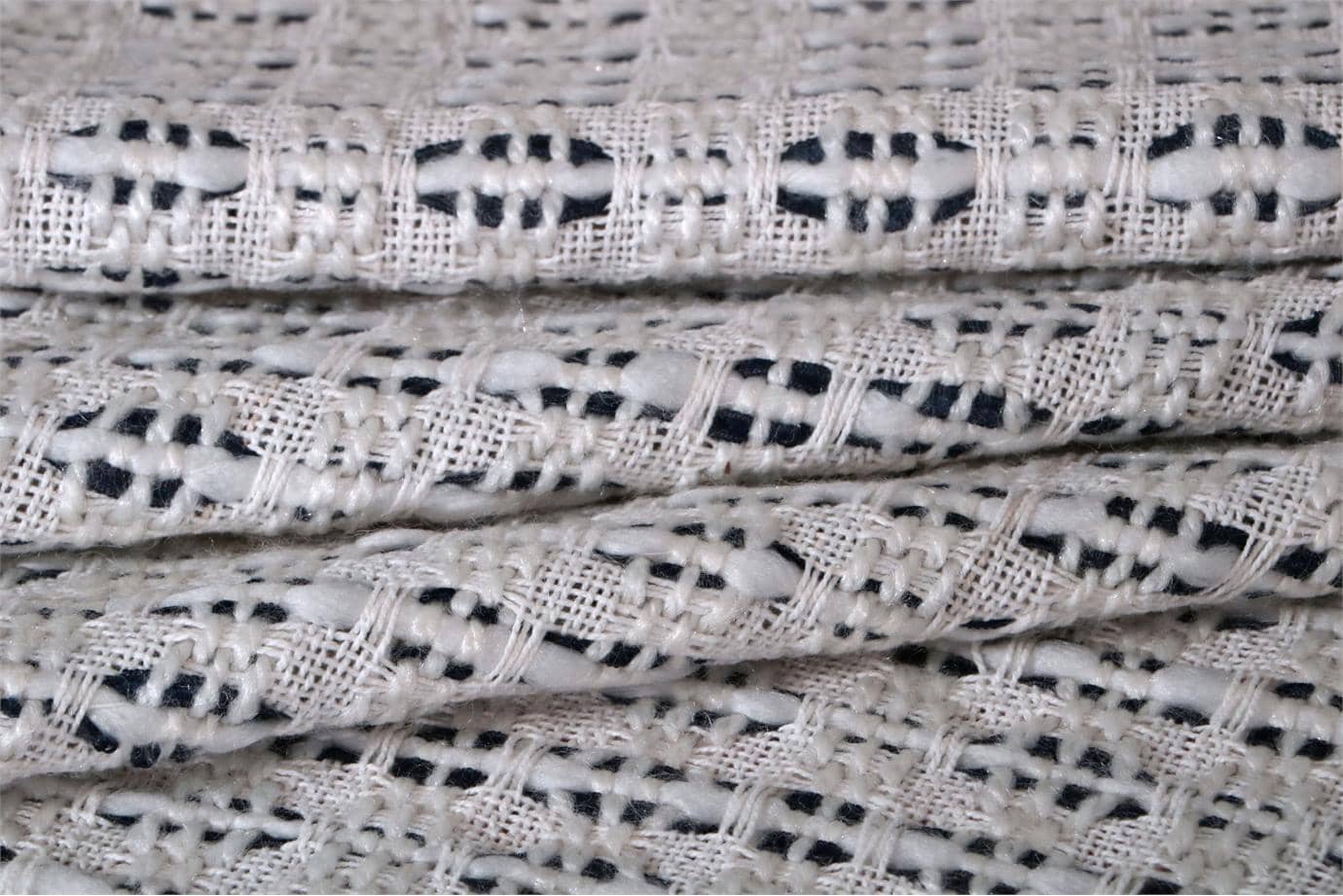 Blue, White Wool-blend Weaved Fabric - Intreccio 003