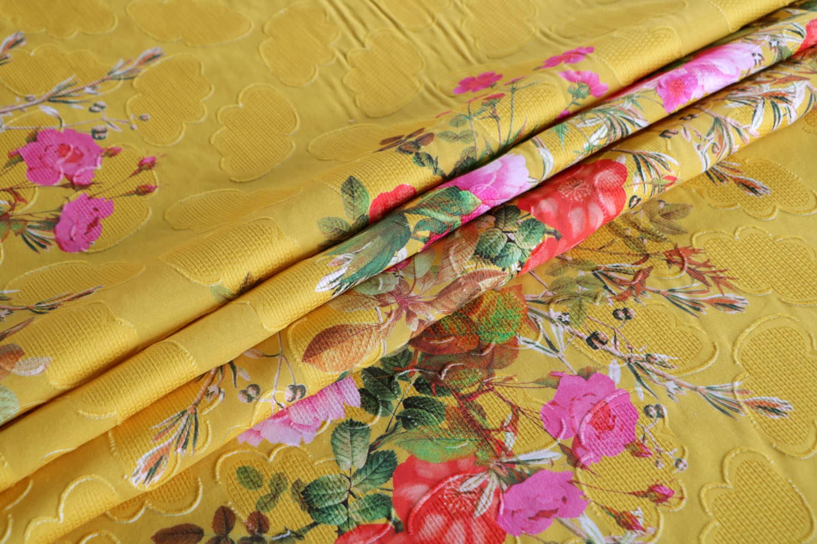 Green, Pink, Red, Yellow Cotton fabric for dressmaking