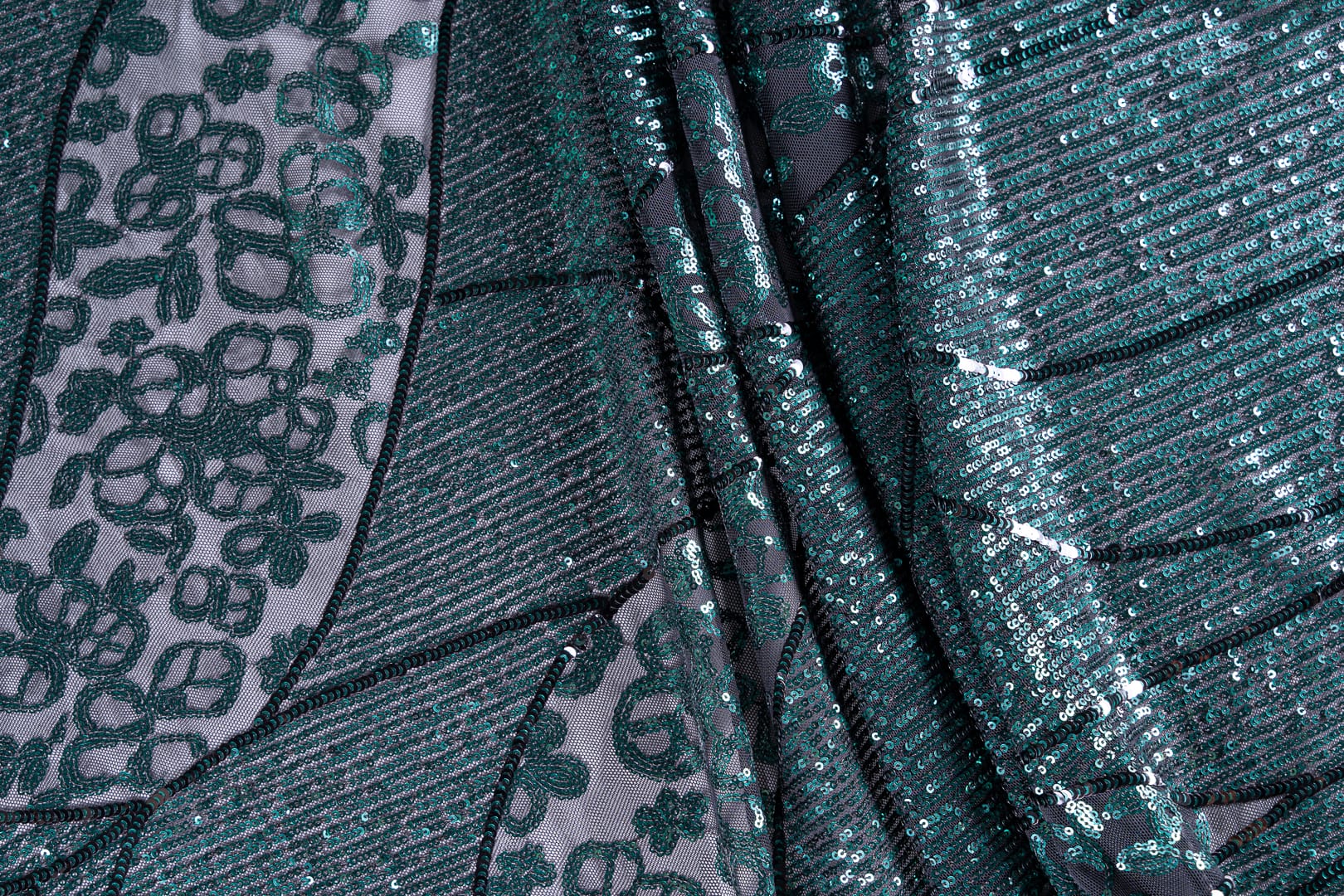 Black, Green Polyester Sequins fabric for dressmaking