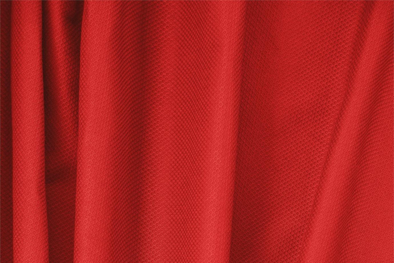 Tessuto Piquet Stretch Rosso Fuoco in Cotone, Stretch per abbigliamento