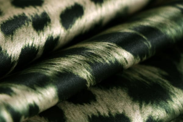 Black, Green Silk Crêpe Satin fabric for dressmaking