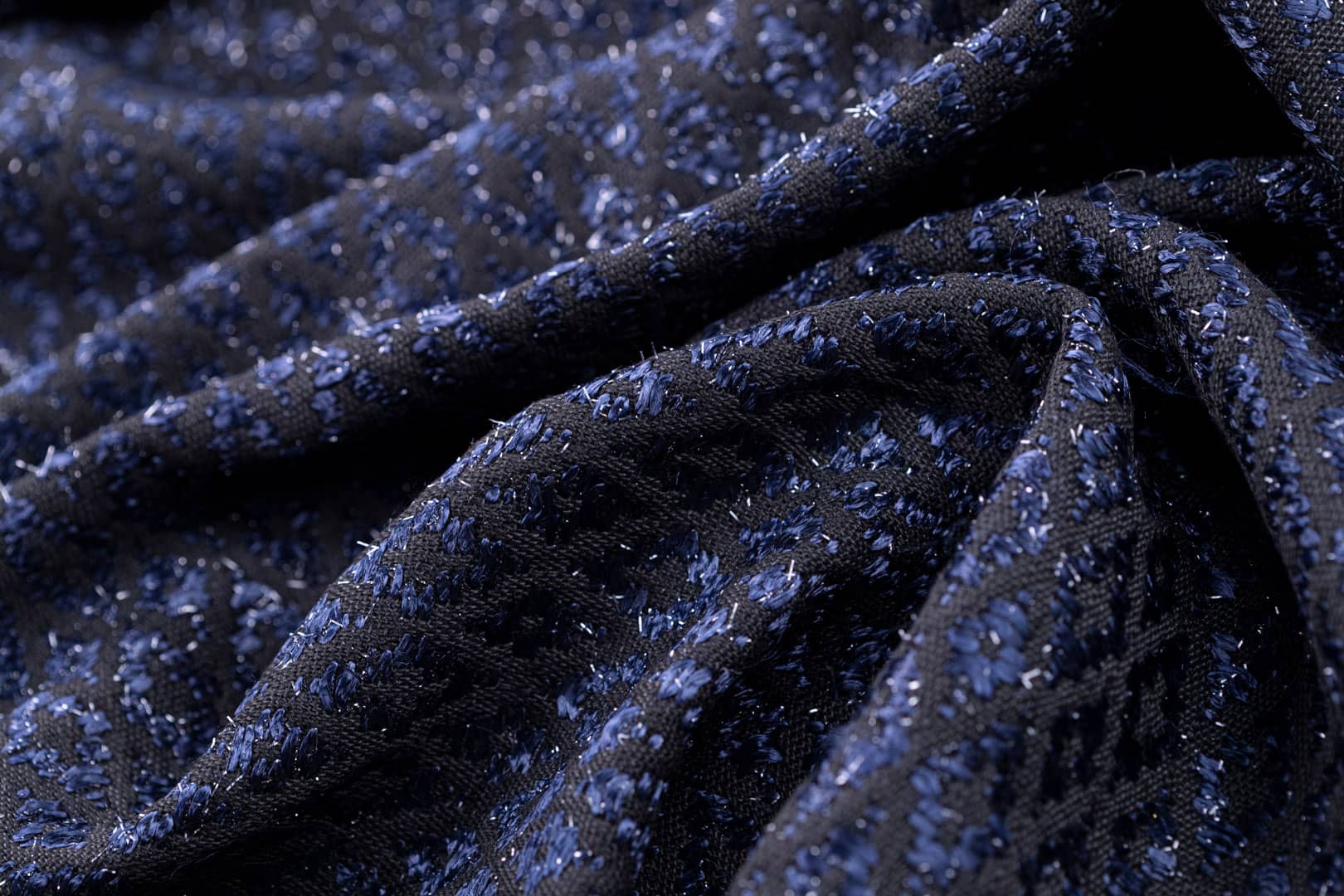 Tissu Intreccio 001 Bleu, Noir