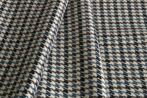 Beige, Blue Tartan Wool-blend Coating Fabric - Pied Poule 000800