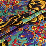 Tessuto Crêpe de Chine Blu, Multicolore, Nero in Seta per abbigliamento