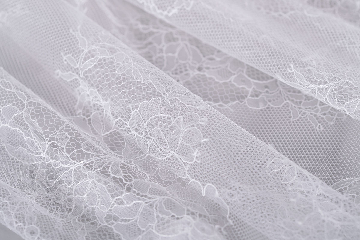 White chantilly lace double scalloped | new tess bridal fabrics