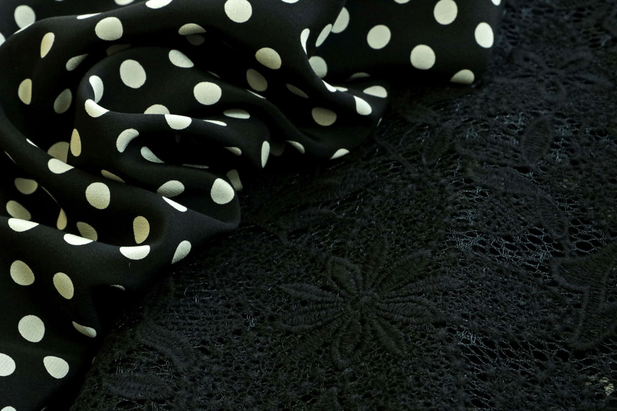 Black polka dot and embroidery fabrics | new tess