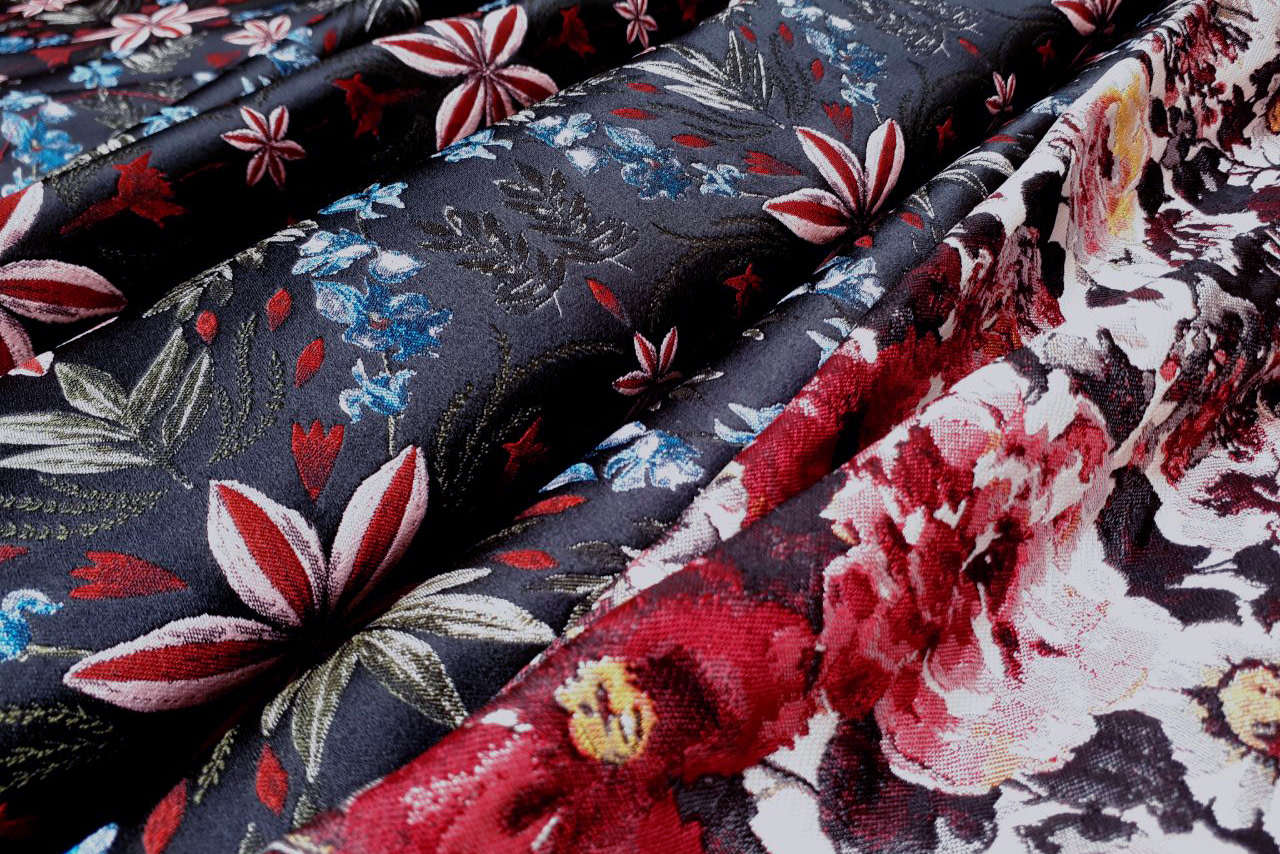 Floral brocade fabrics for evening and formal wear | new tess
