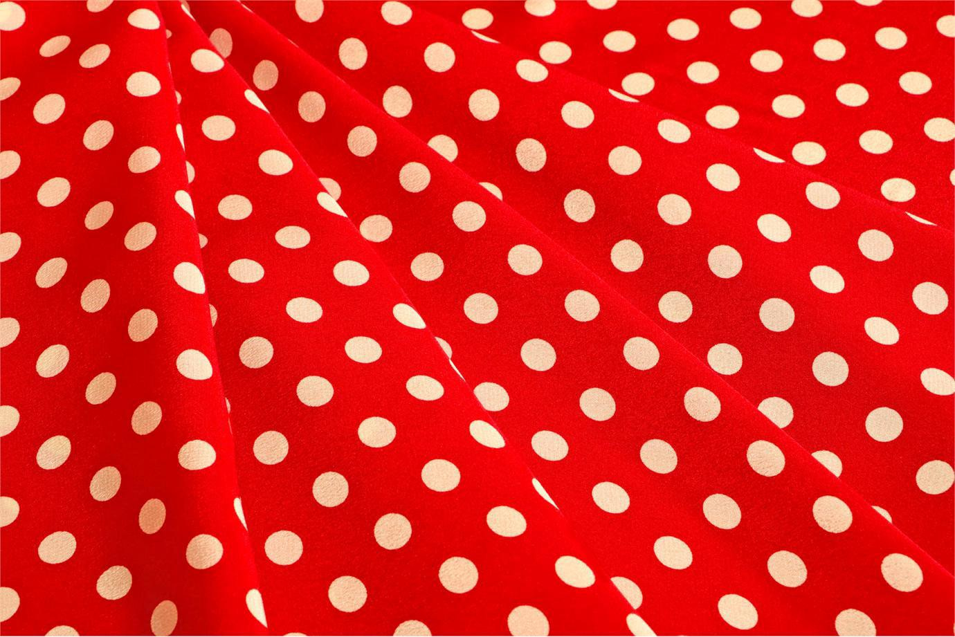 Red, White Silk Polka Dot Fabric - Crepe Se Omnibus Pois 201303