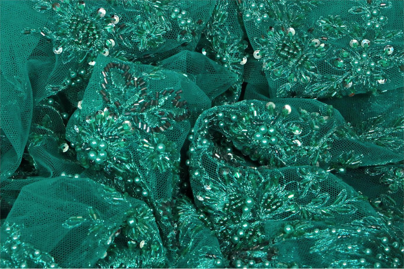 Blue Polyester Sequins Apparel Fabric TC000519