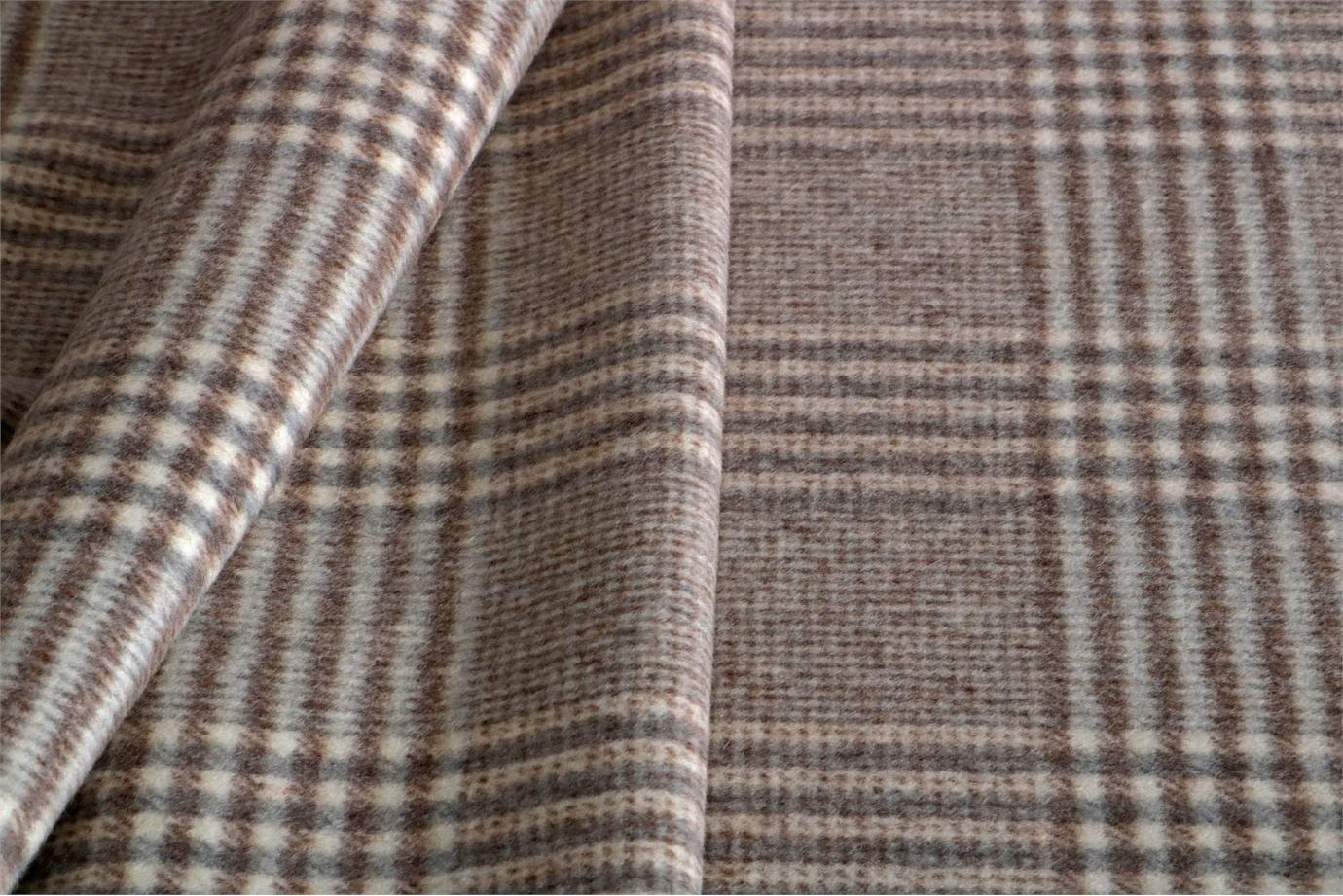 Beige Tartan Wool Coating Fabric - Quadrettato 000800