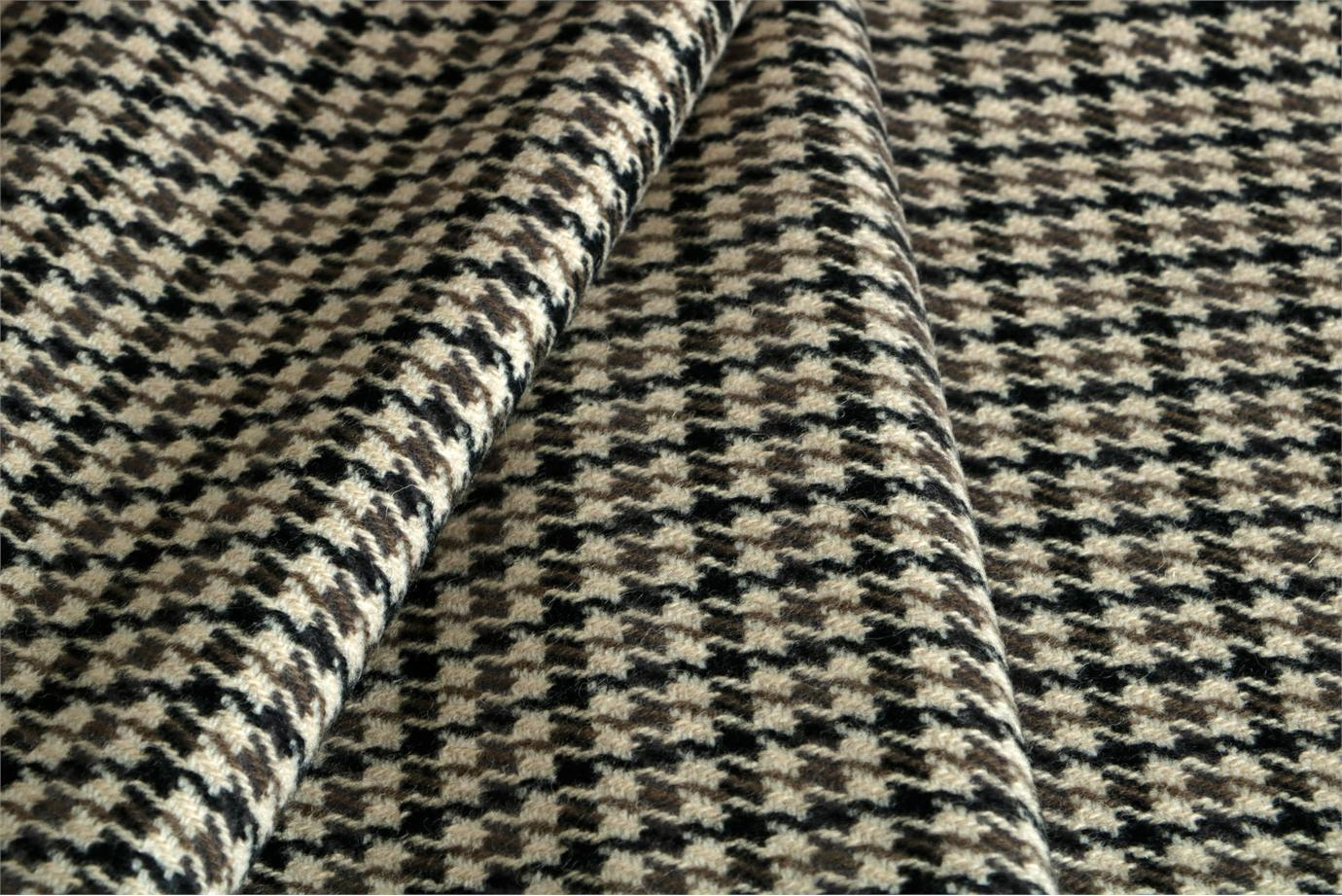 Beige, Green Tartan Wool-blend Coating Fabric - Pied Poule 000802