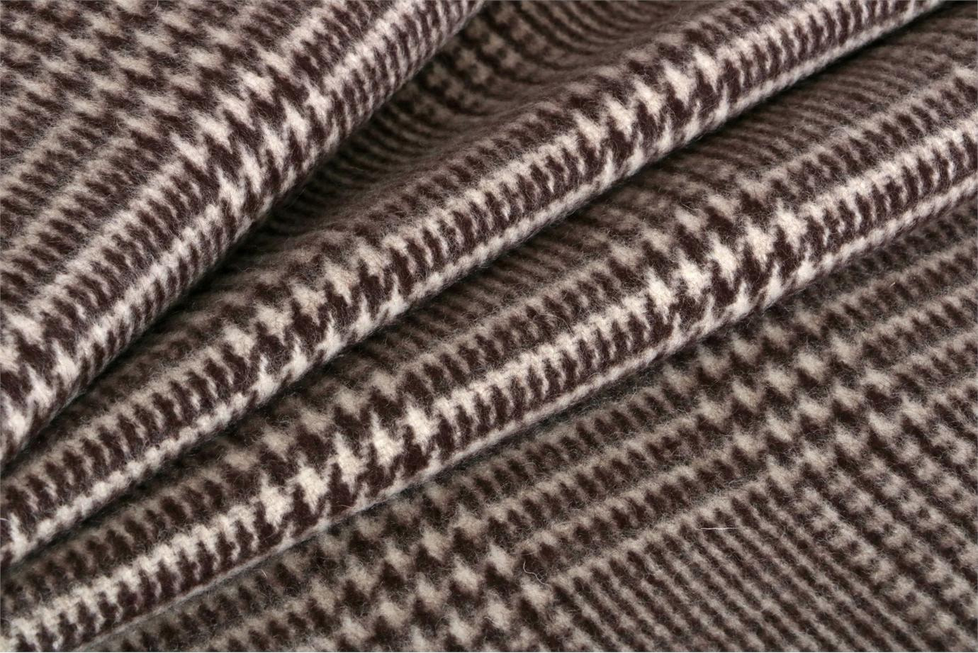 Beige, Brown Tartan Wool-blend Coating Fabric - Principe di Galles 000801