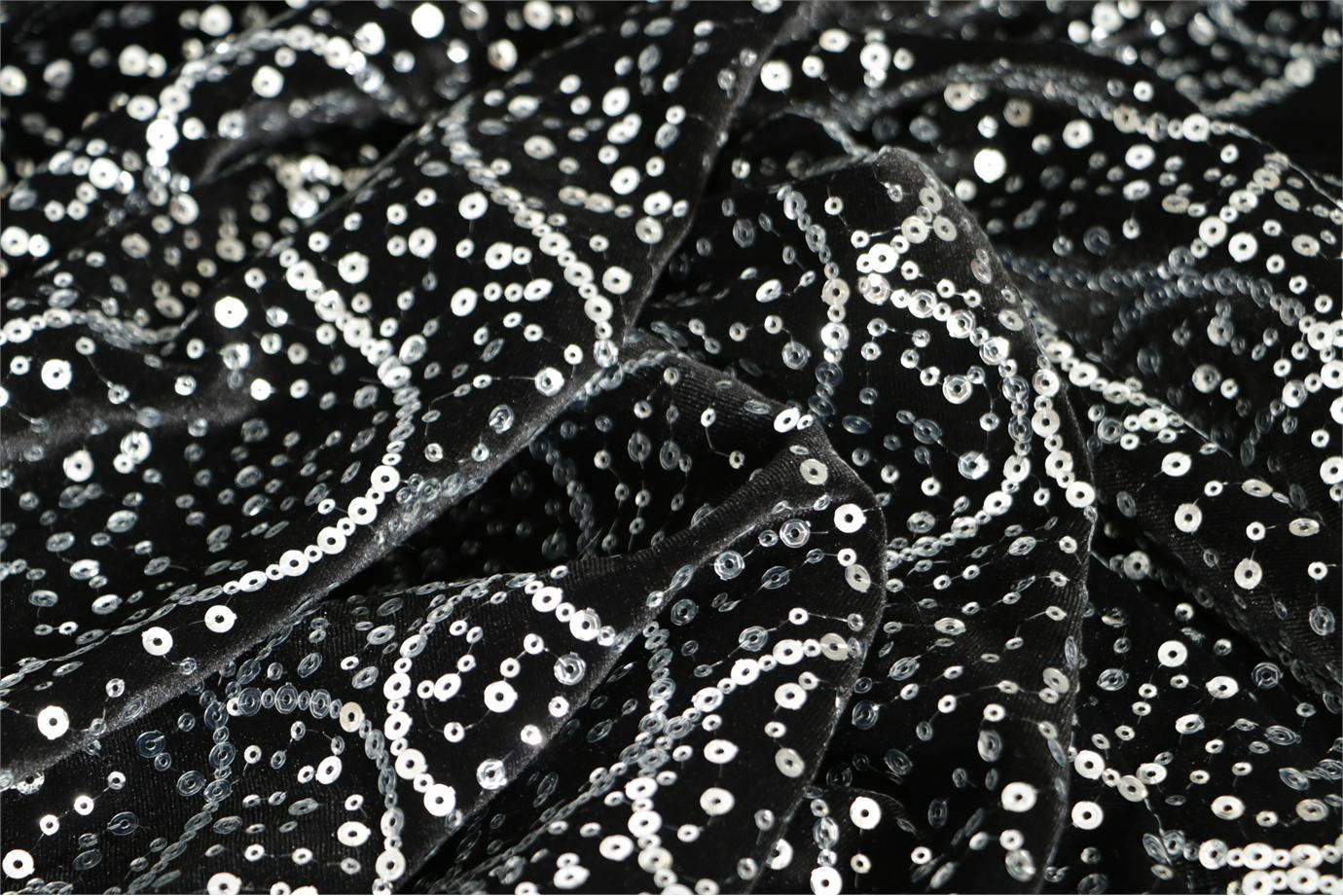 Tissu Couture Paillettes Noir en Polyester, Viscose UN001020