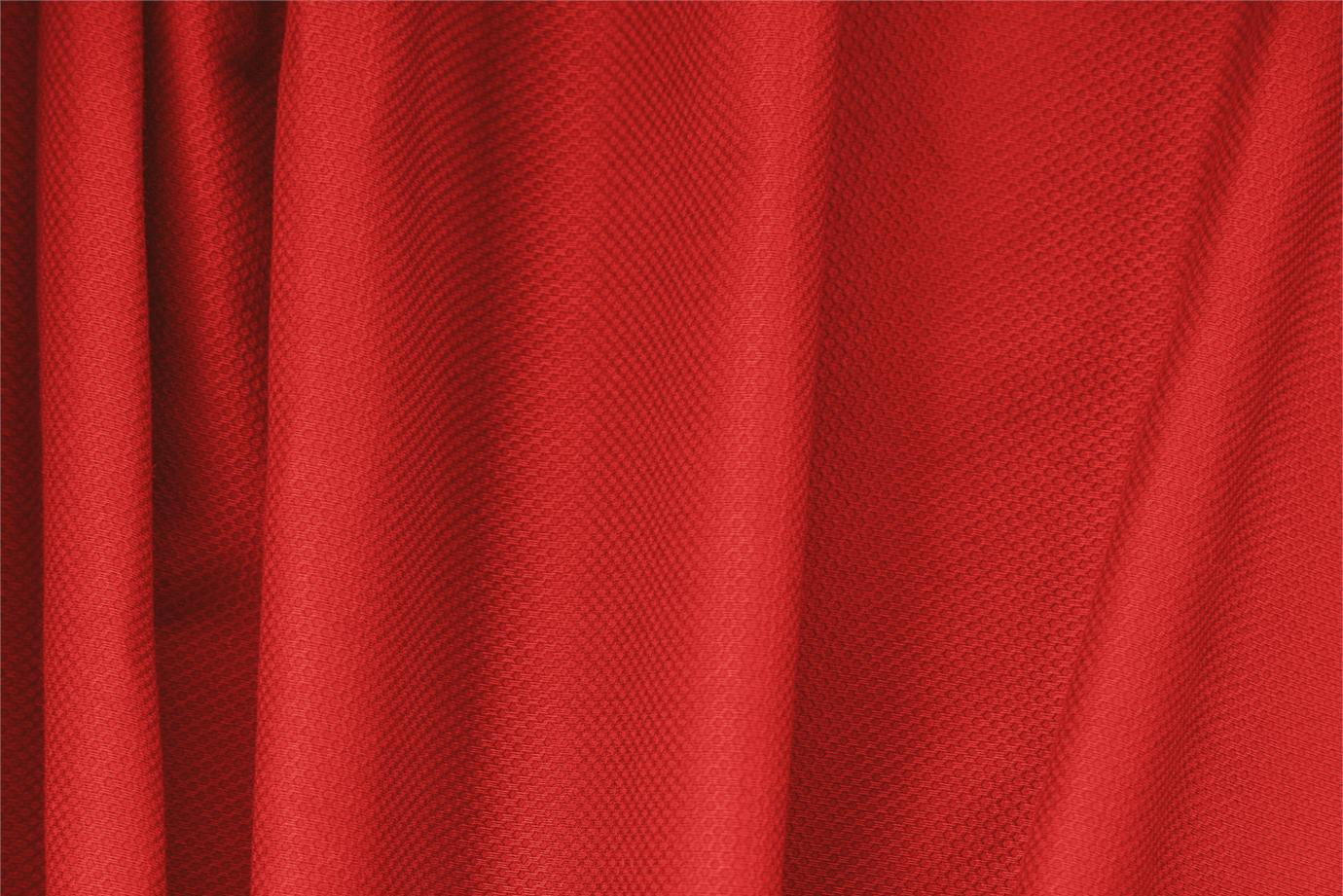 Tessuto Piquet Stretch Rosso Fuoco in Cotone, Stretch per Abbigliamento TC000276