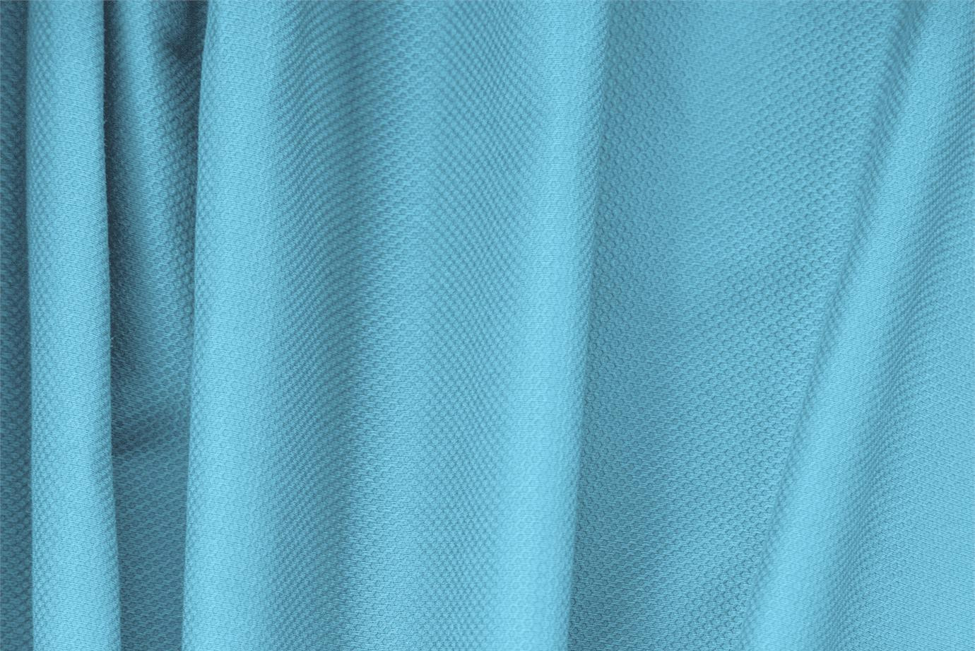 Tessuto Piquet Stretch Blu Turchese in Cotone, Stretch per abbigliamento