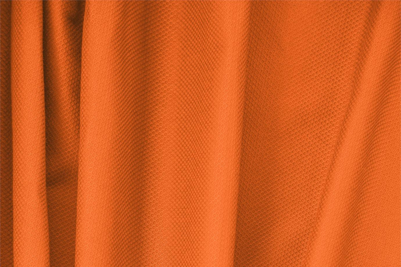 Tissu Piquet Stretch Orange mandarine en Coton, Stretch pour vêtements