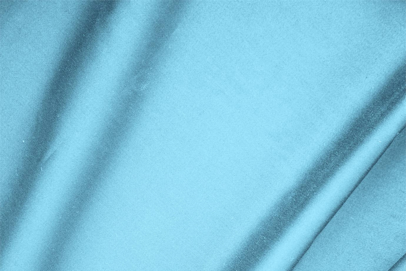 Tessuto Raso di Cotone Stretch Blu Turchese in Cotone, Stretch per Abbigliamento TC000321