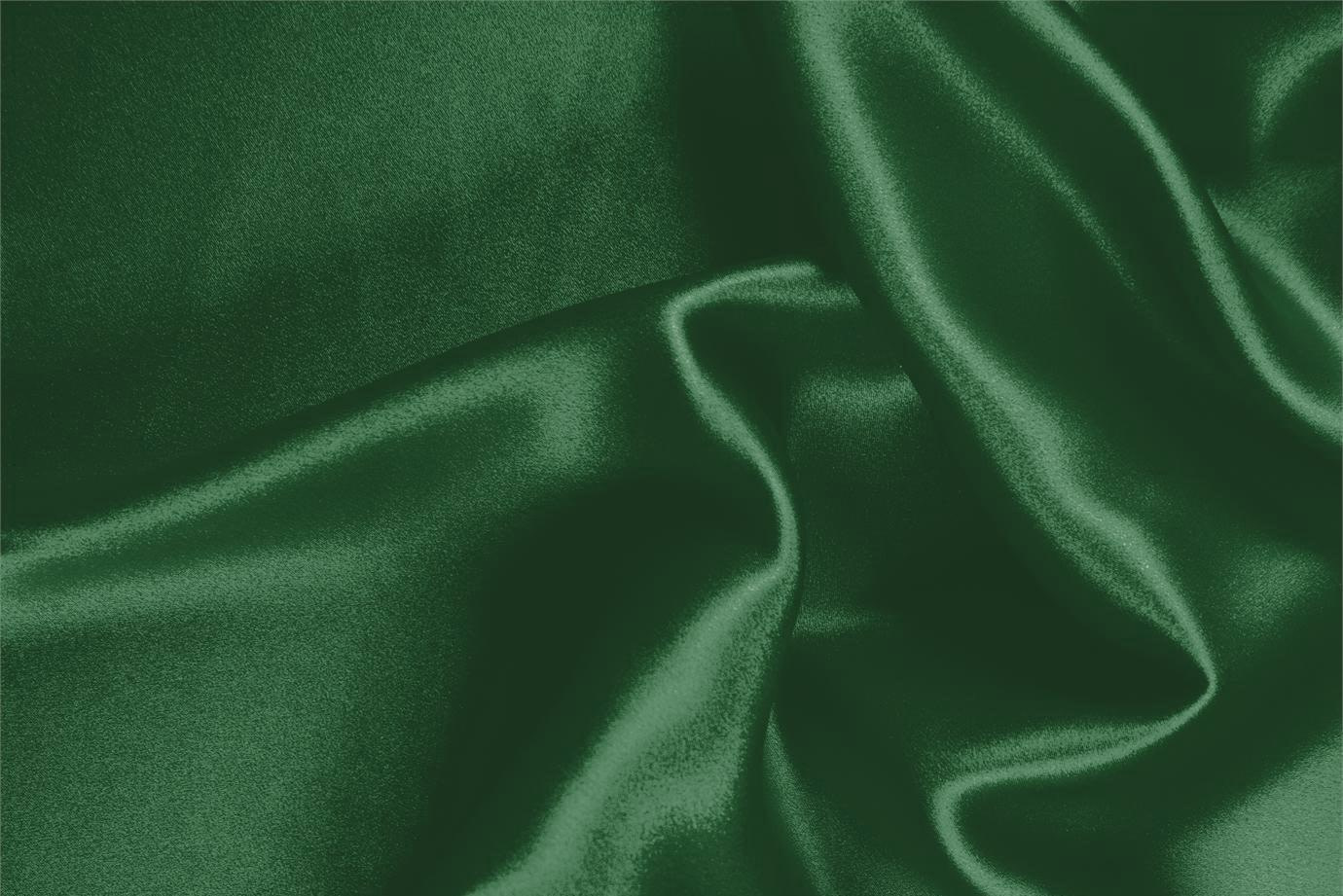 Tessuto Crêpe Satin Verde Smeraldo in Seta per Abbigliamento UN000198