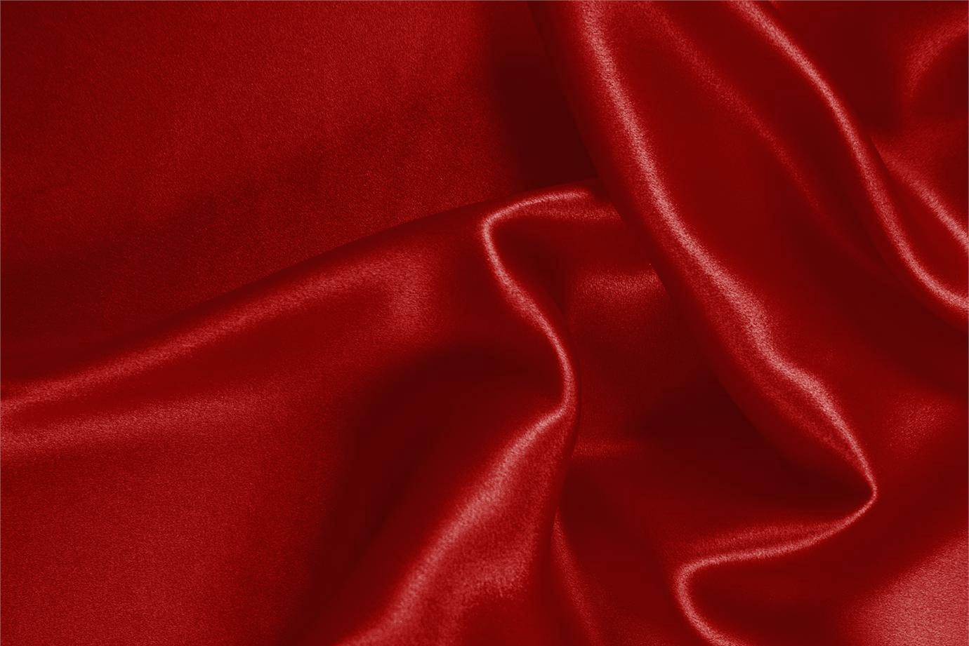 Tessuto Raso Stretch Rosso Fuoco in Seta, Stretch per Abbigliamento UN000623