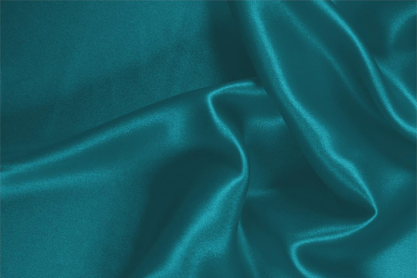 Tessuto Raso Stretch Blu Turchese in Seta, Stretch per Abbigliamento UN000637