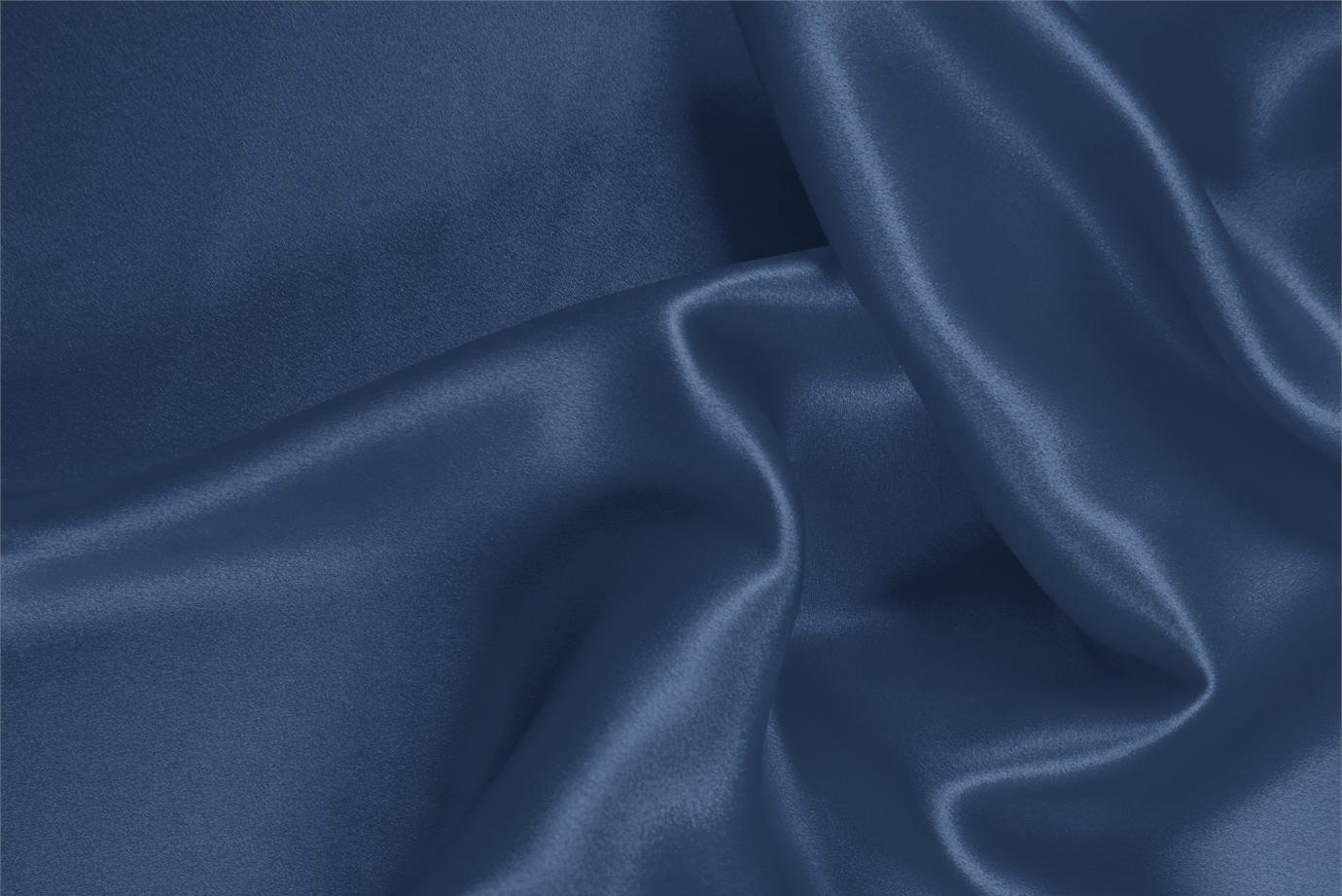 Tessuto Raso Stretch Blu Temporale in Seta, Stretch per Abbigliamento UN000643