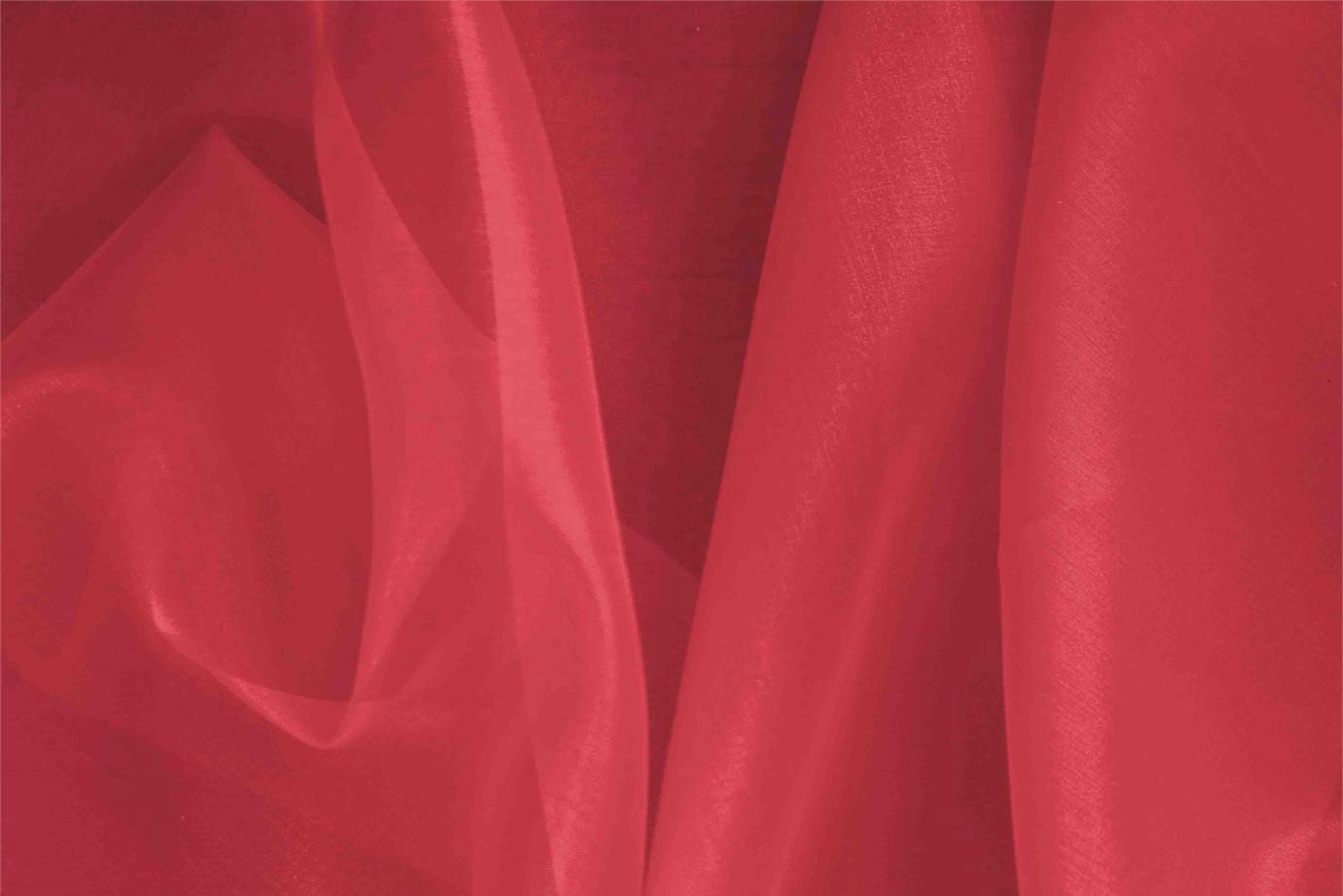 Tessuto Organza Rosso Geranio in Seta per abbigliamento