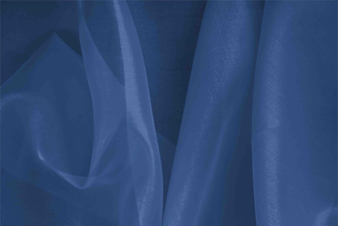 Tessuto Organza Blu Zaffiro in Seta per Abbigliamento UN000583