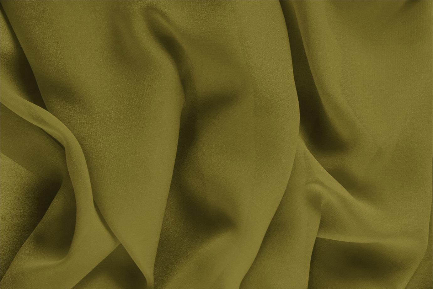 Tessuto Georgette Verde Foglia in Seta per Abbigliamento UN000472