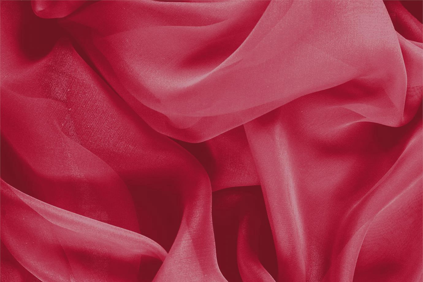 Tessuto Chiffon Rosso Rubino in Seta per abbigliamento