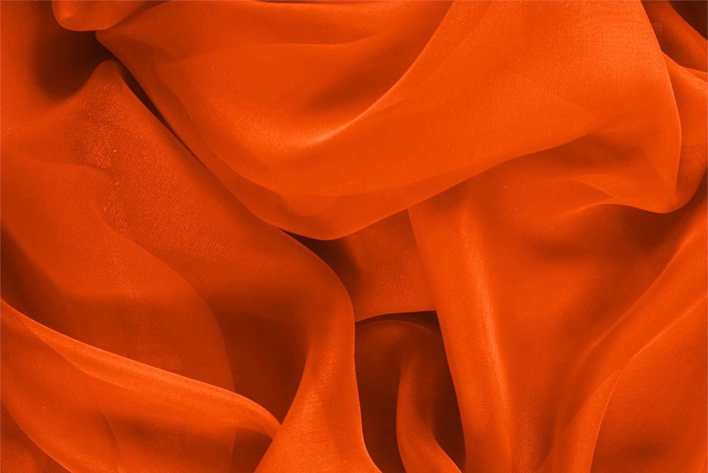 Tessuto Chiffon Arancione Corallo in Seta per Abbigliamento UN000510