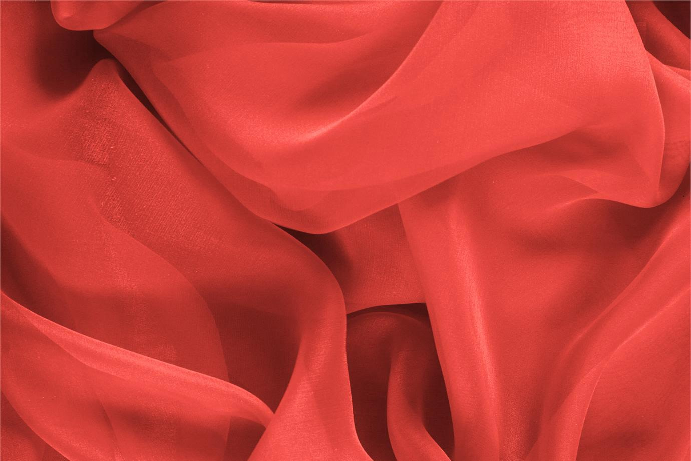 Geranium Pink Silk Chiffon fabric for dressmaking