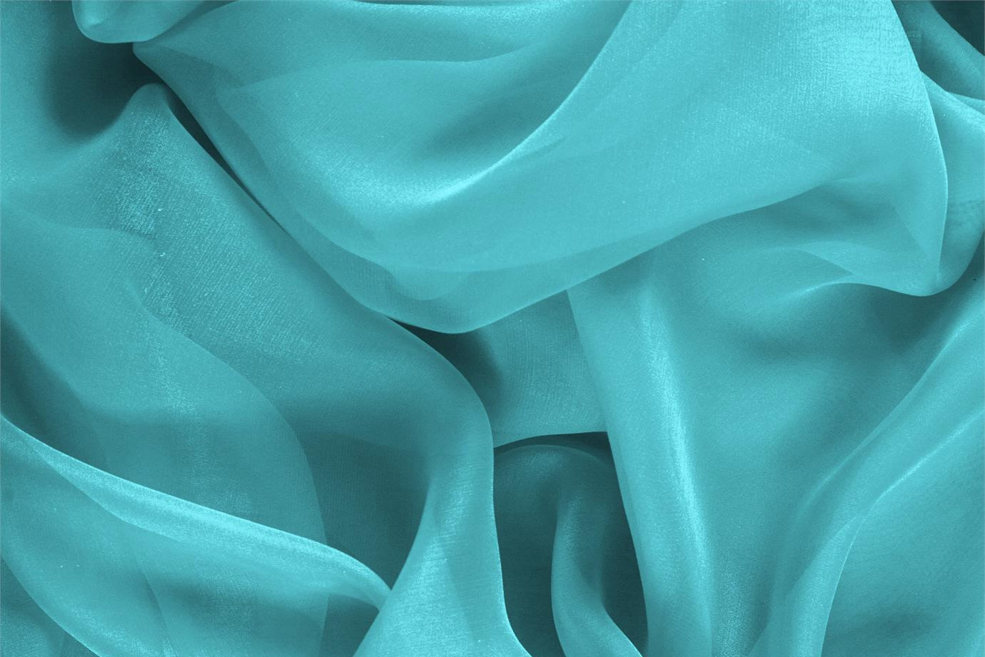 Tessuto Chiffon Blu Onda in Seta per Abbigliamento UN000540