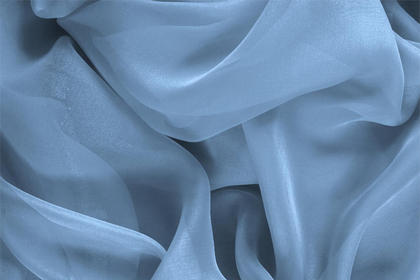 Tessuto Chiffon Blu Fiordalisio in Seta per Abbigliamento UN000534