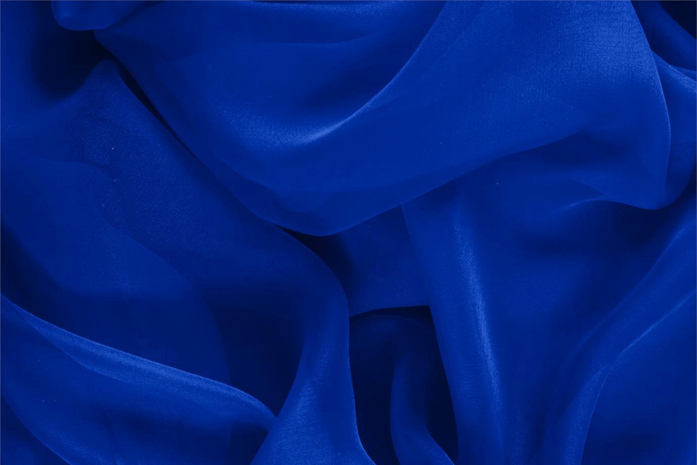 Tessuto Chiffon Blu Elettrico in Seta per Abbigliamento UN000529