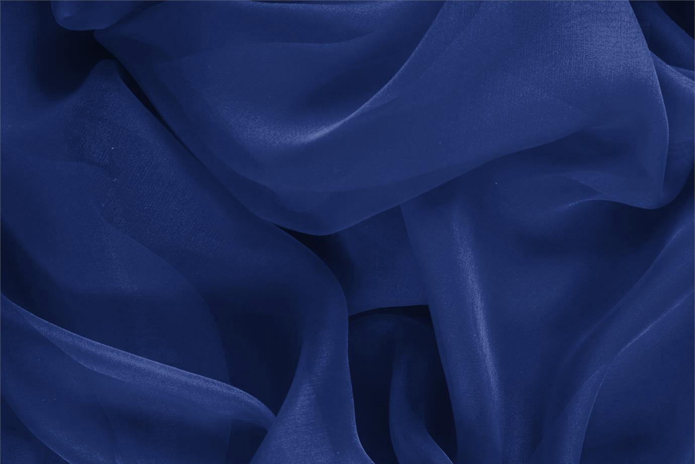 Tessuto Chiffon Blu Zaffiro in Seta per Abbigliamento UN000530